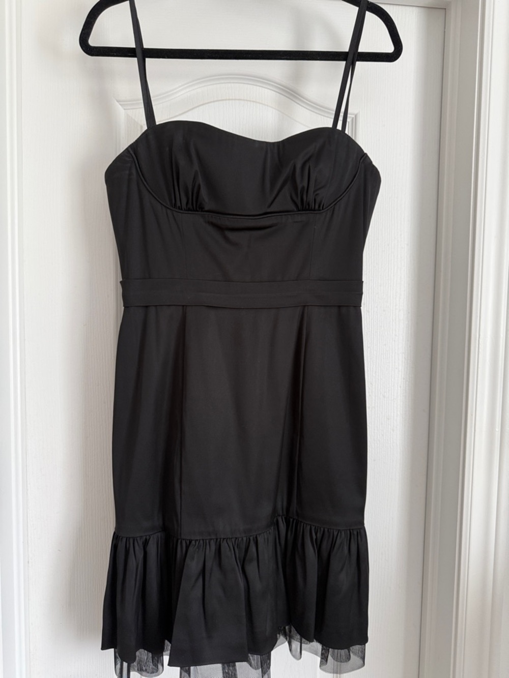 BCBGMaxAzria Black Strapless Ruffle-Hem Mini Cocktail Dress